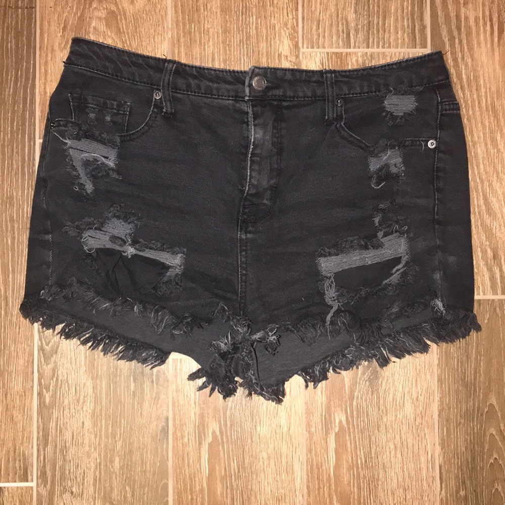 Distressed jean shorts